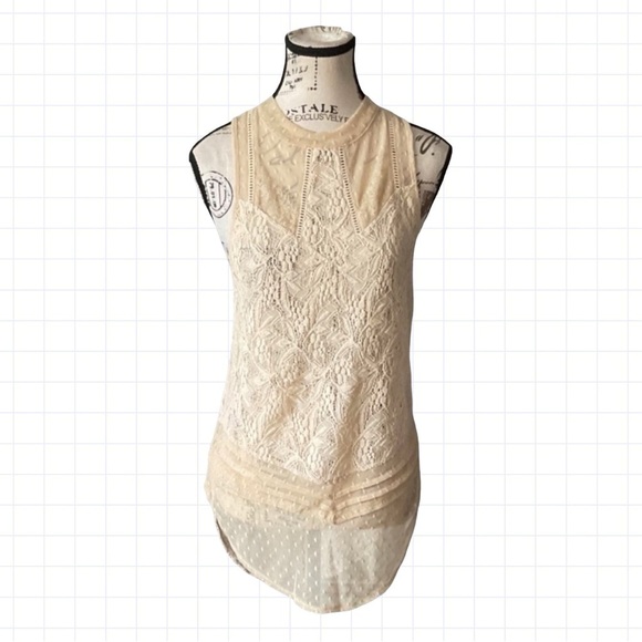 Free People Embroidered Floral Sleeveless Lace Boho Tunic Top Size XS - Picture 1 of 13